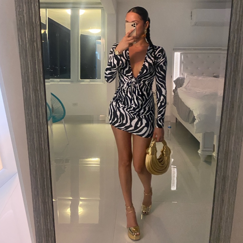 Black white striped tie mini dress